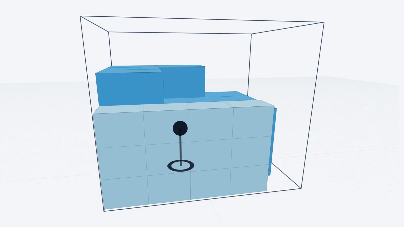 LD3 air container in 3D filled with cartons of two sizes up to its sloped contour