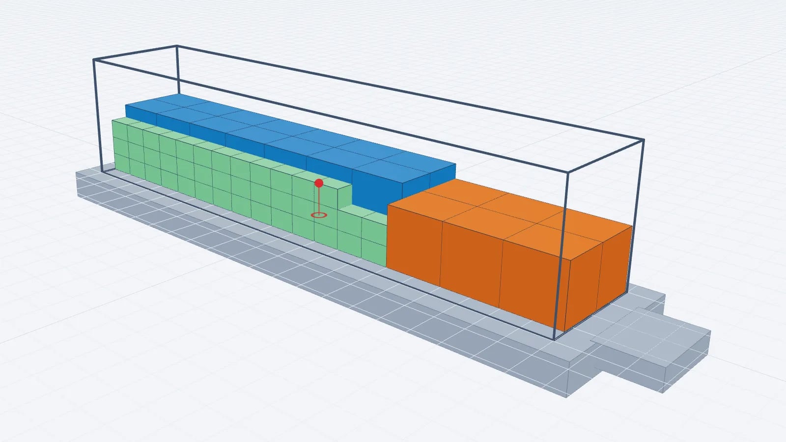 40' high cube container load plan in 3D with pallets, crates and cartons