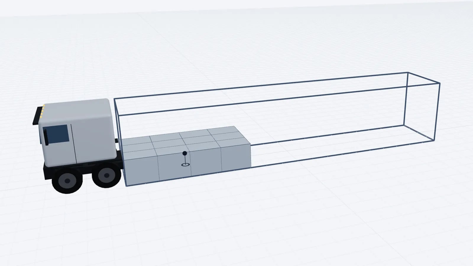 Standard 13.6 m semi-trailer with tractor in 3D, a row of Euro pallets showing the inside length, width and height