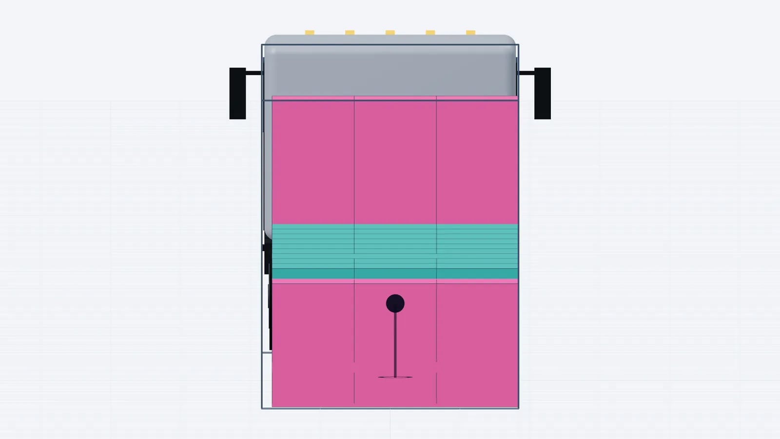 Rear view of a mega trailer with stackable pallets carrying non-stackable top pallets