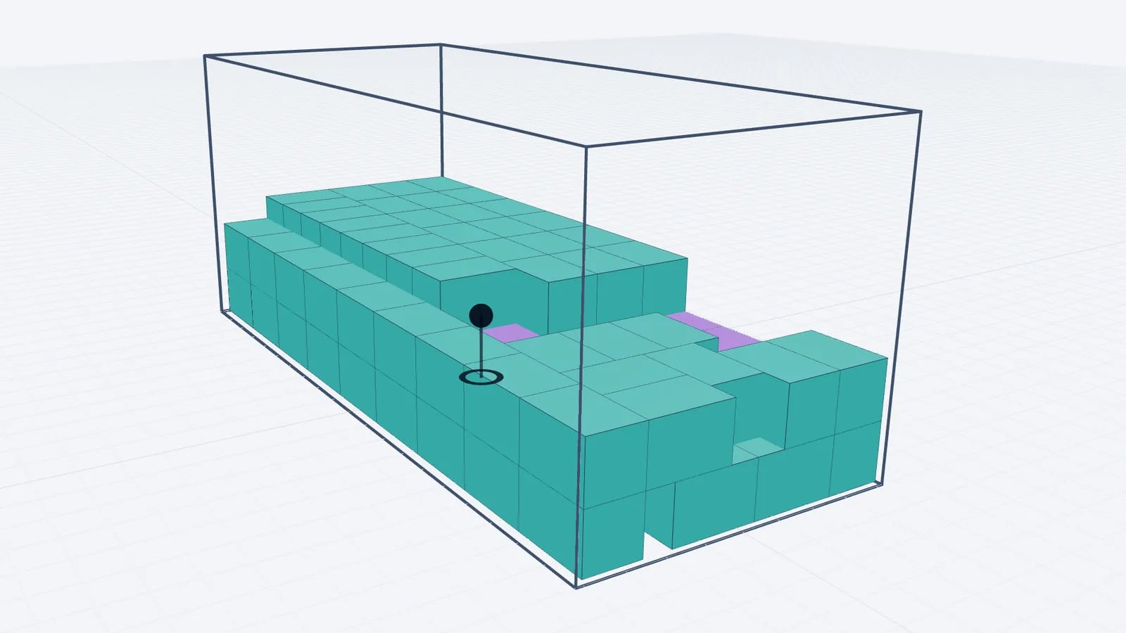 20' reefer container in 3D with teal pharma cartons and purple vaccine shippers